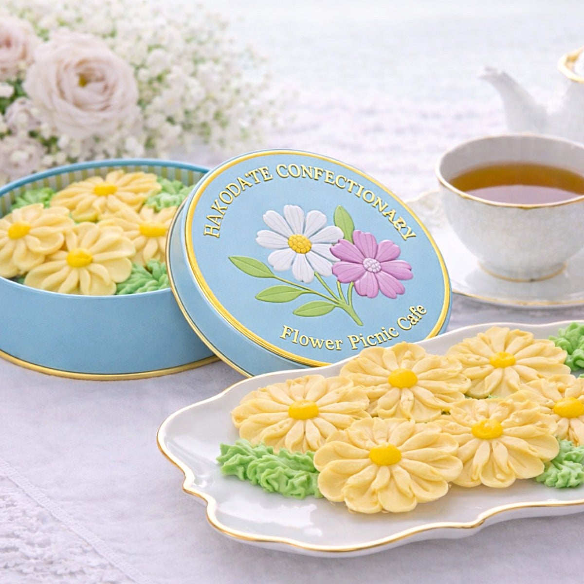 お花のぼうろ 2缶セット【コスモス＆マーガレット】専用クリアケース入